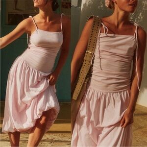Free People Pink Drop Waist Midi Strap Dress